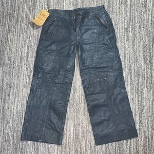 Leather Cult Womens Size 34 Leather Cargo Pants Gray Wide Leg Moto Biker‎ NWT